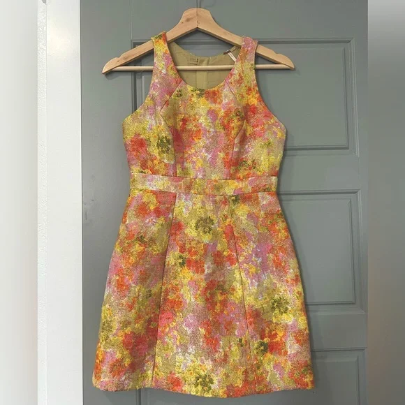 Free People Metallic Tweed Dress Floral Gold Brocade - Picture 3 of 7